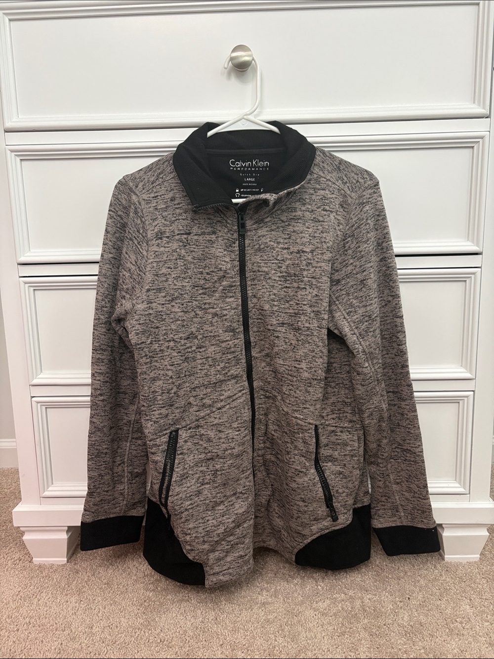 Calvin Klein Heather Gray Full-Zip Knit Jacket with Black Trim